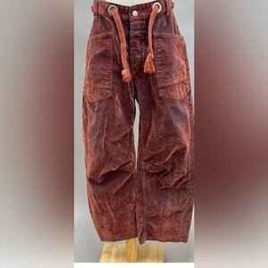 Free people moxie flock Vintage Style denim with brown velvet top Pants - brown
